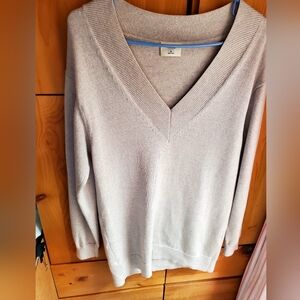 Aritzia Wilfred Oatmeal Merino Wool V Neck Long Line Sweater Size XS